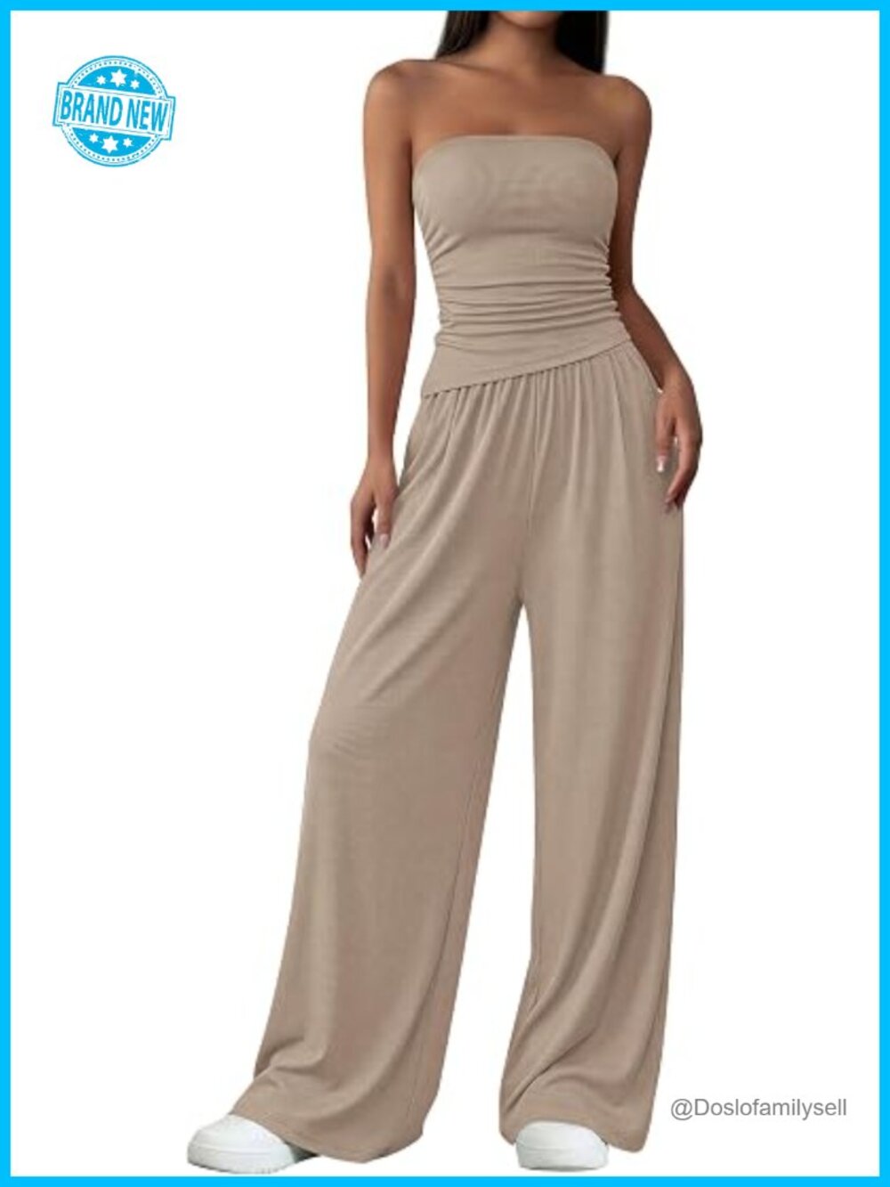 Two Piece Set Asymmetrical Ruched Tube Top Wide Leg Pants Lounge Set